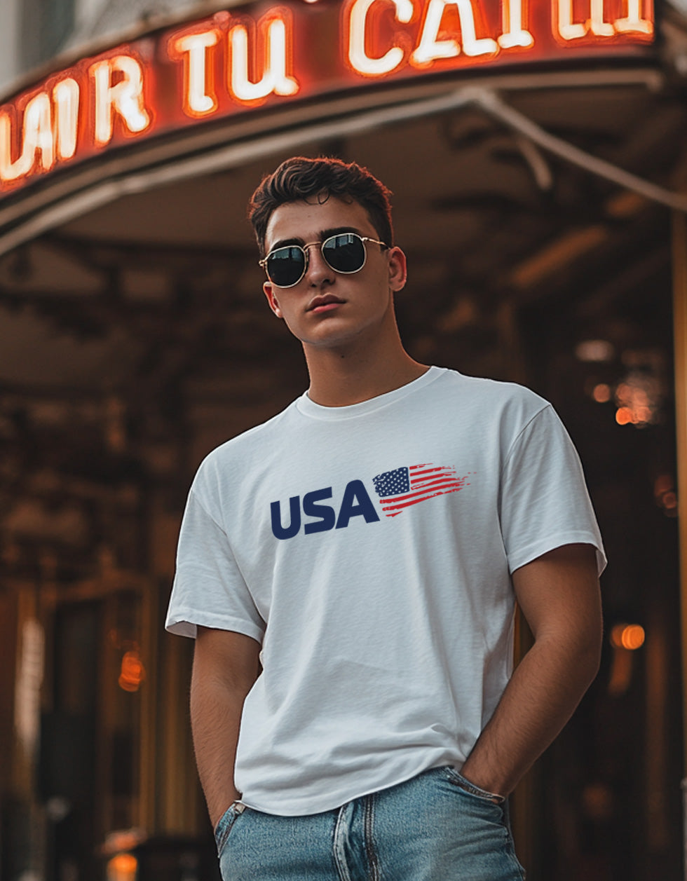 USA White Regular Fit Printed T-shirt