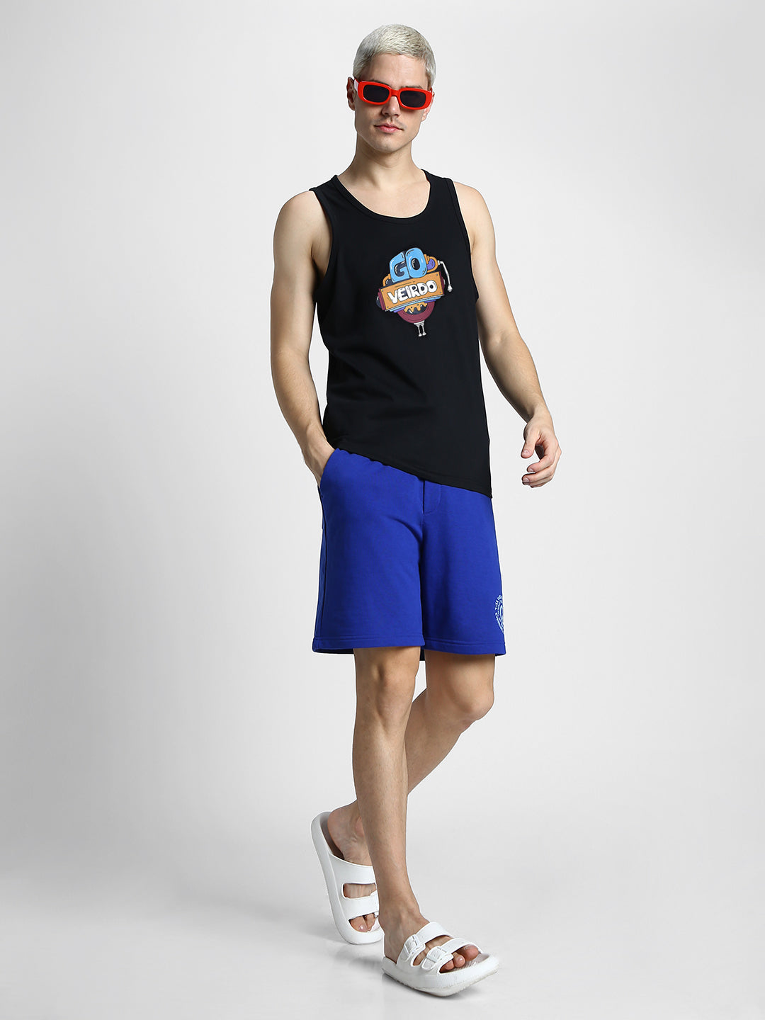 Go Veirdo Black Printed Gym Vest