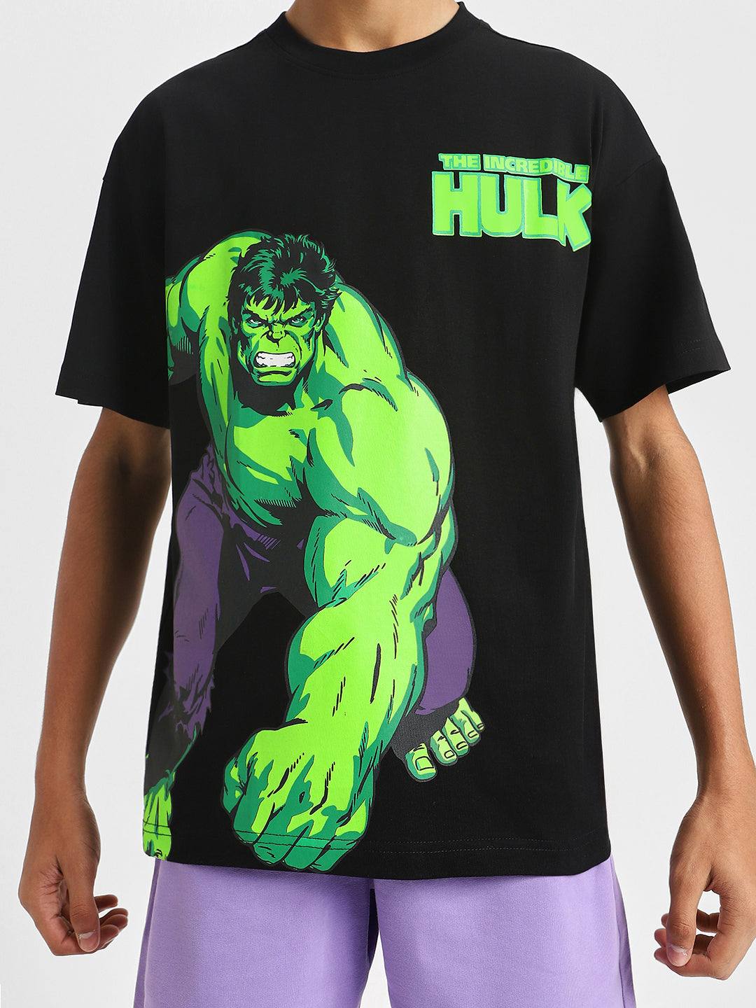 Hulk Black Oversized Graphic Placement Printed Boys T-shirt