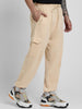 Beige Solid Baggy Fit Cargo Joggers