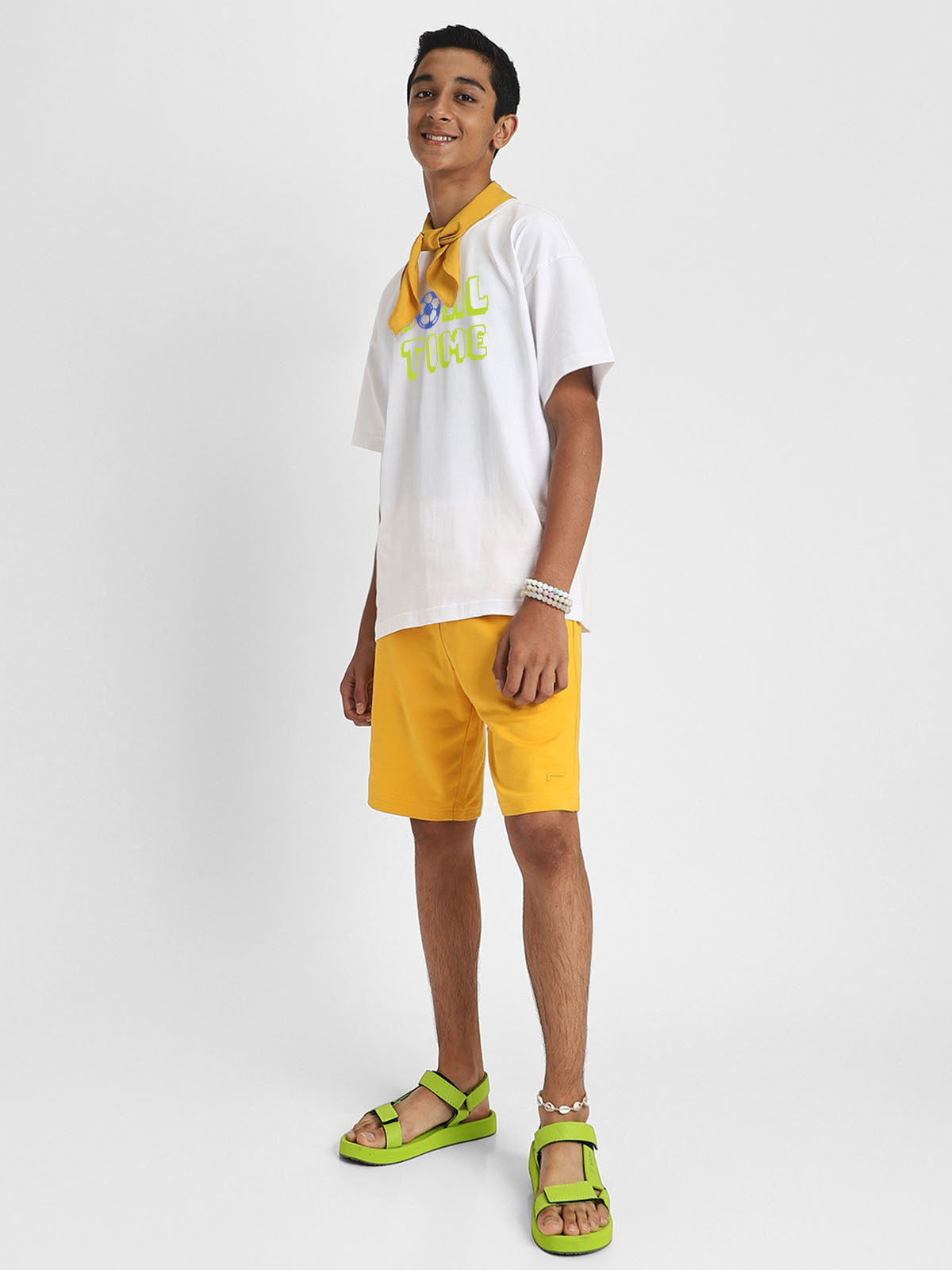Goal Time White Oversized Graphic Printed Boys T-shirt