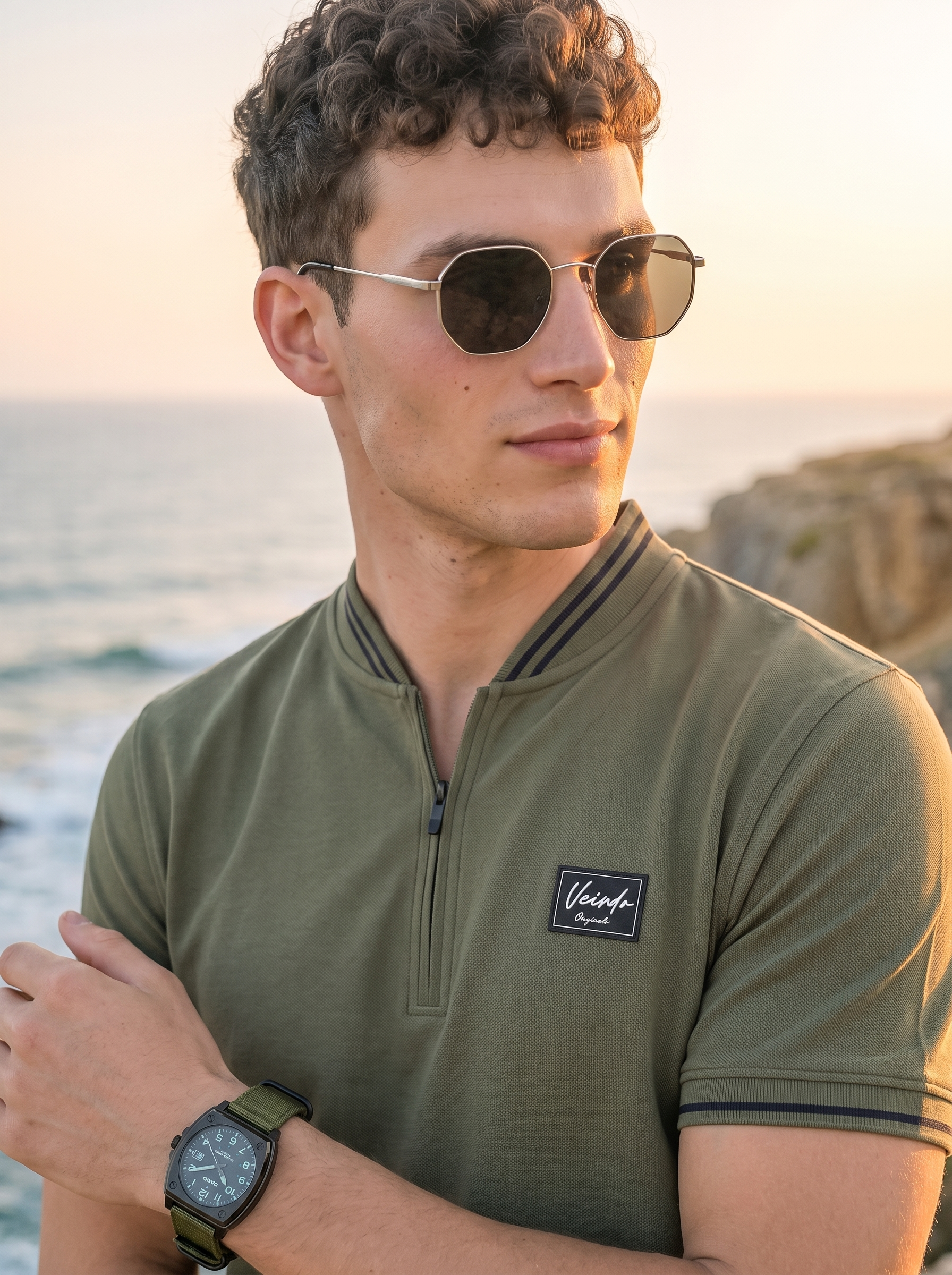 Essential Stripe Collar Olive Regular Fit Polo T-shirt