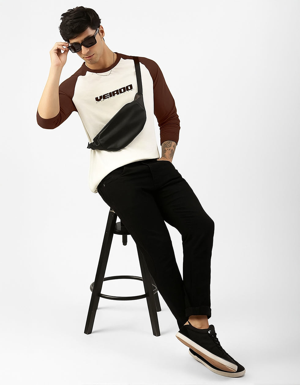Veirdo Browm & Swanwhite Raglan Full Sleeve Printed T-shirt