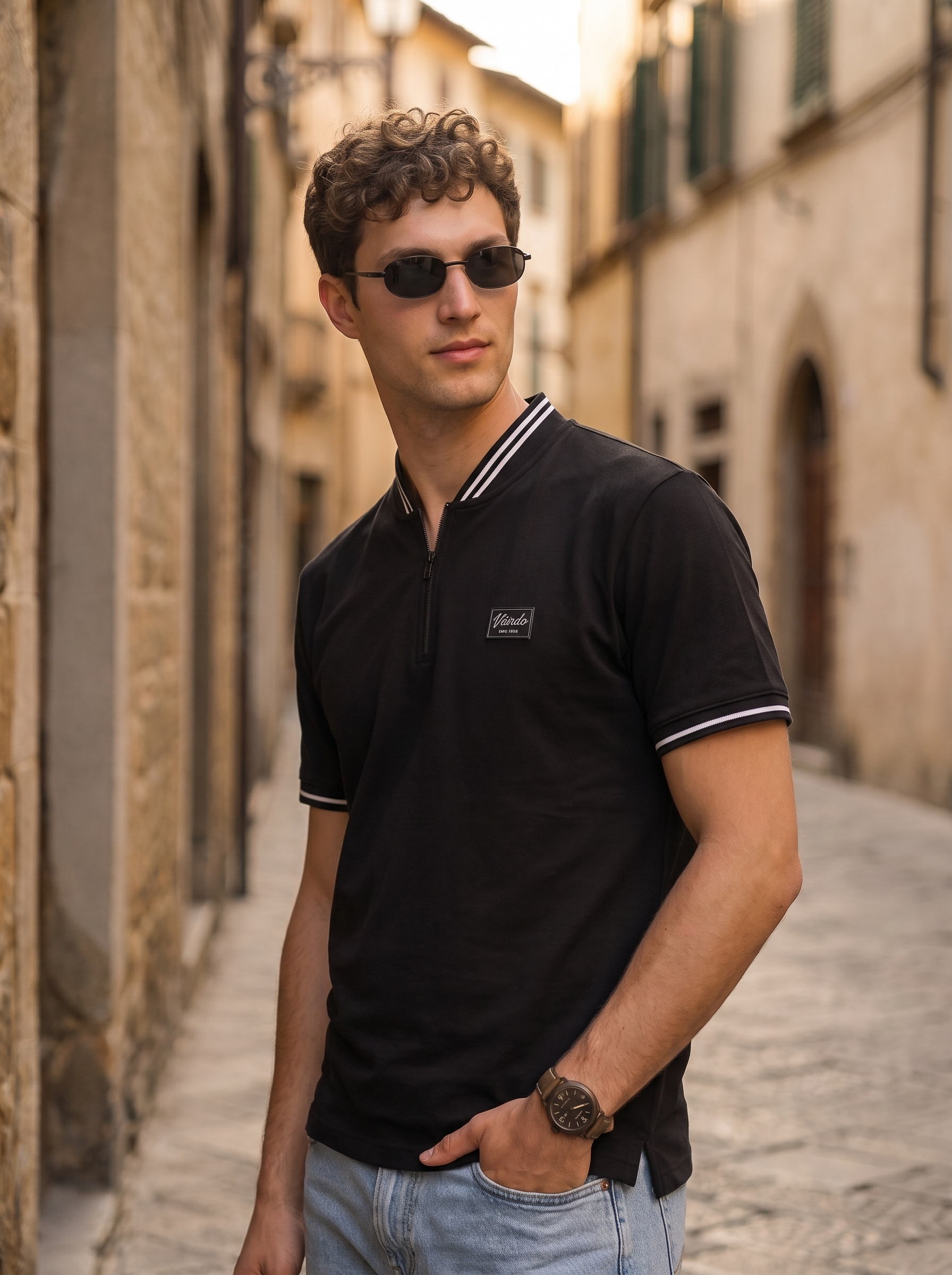 Essential Stripe Collar Black Regular Fit Polo T-shirt