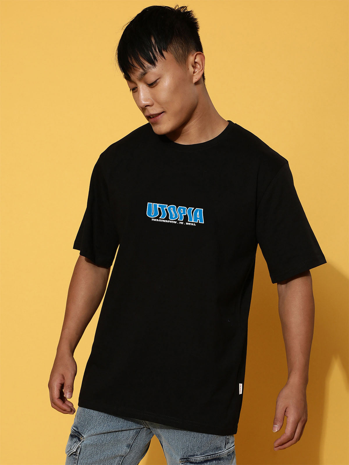 UTOPIA Black Oversized Graphic Back Printed Tshirt