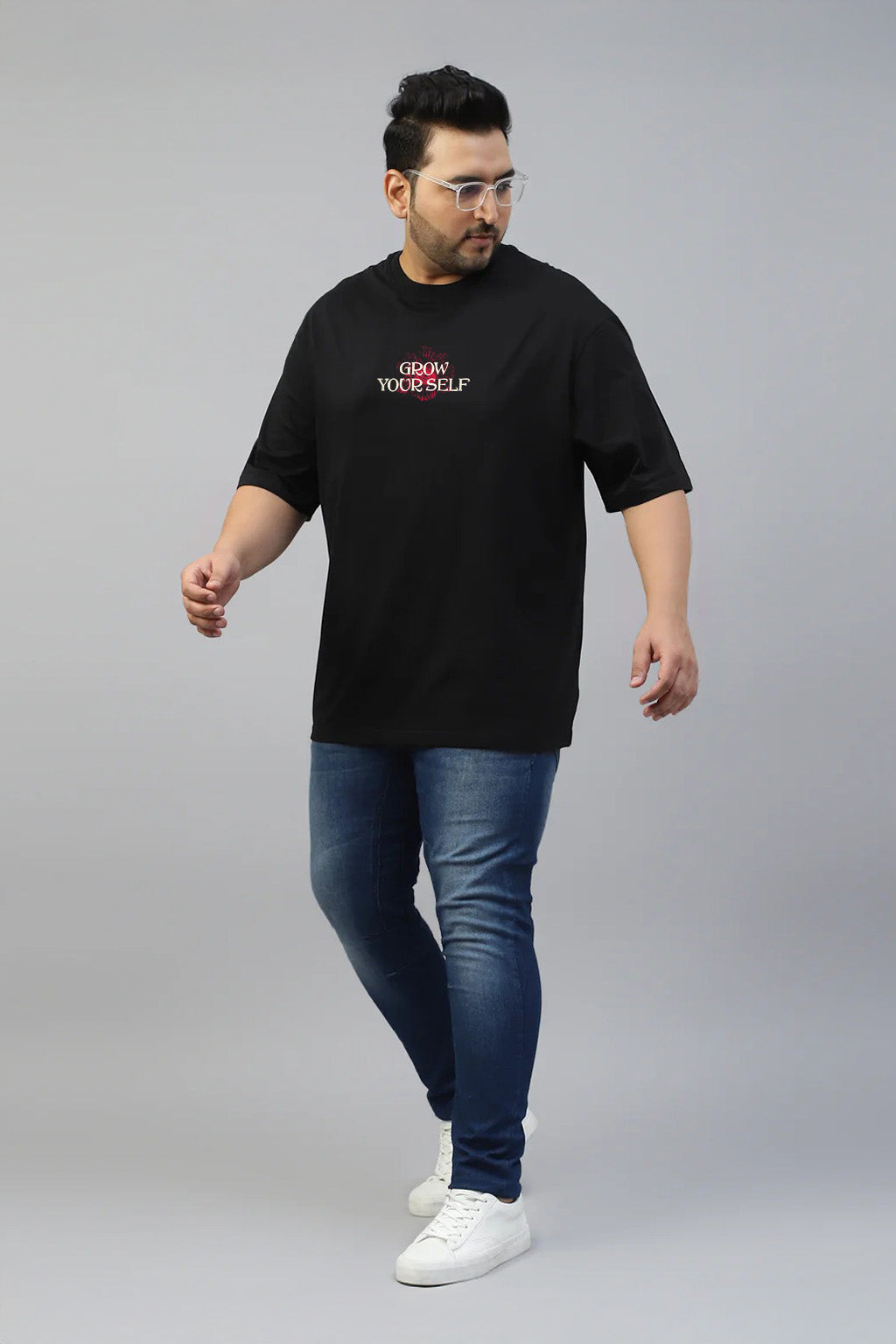 Be With Nature Black Graphic Printed Plus Size T-shirt