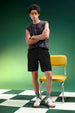 Black Lining Pattern Plain Corduroy Shorts