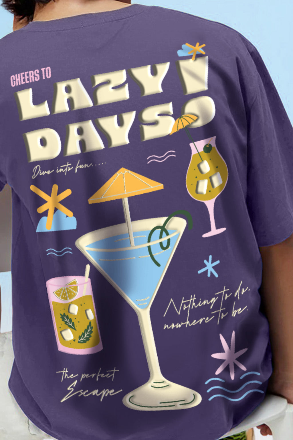 Lazy Days Skipper Blue Oversized Puff Printed Exclusive T-shirt