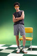 Dark Grey Lining Pattern Plain Corduroy Shorts