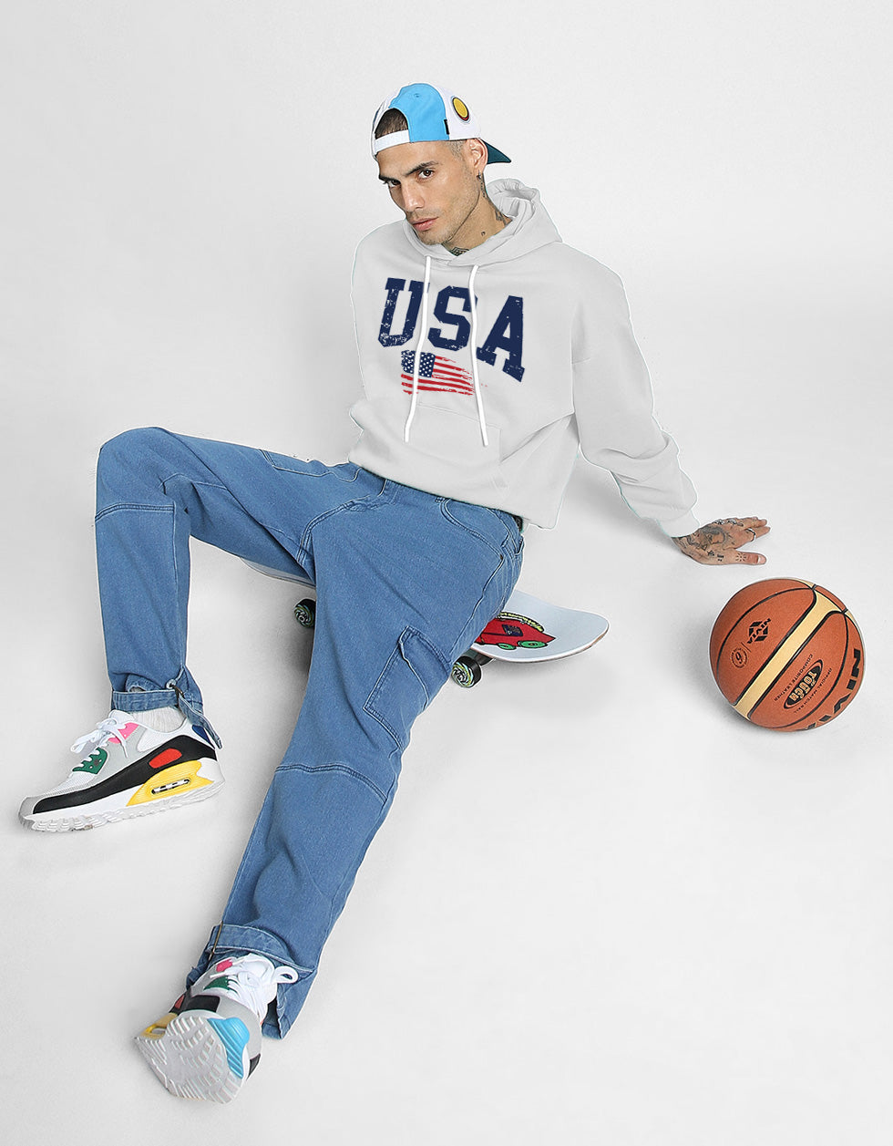 USA White Front Graphic Printed Hoodie