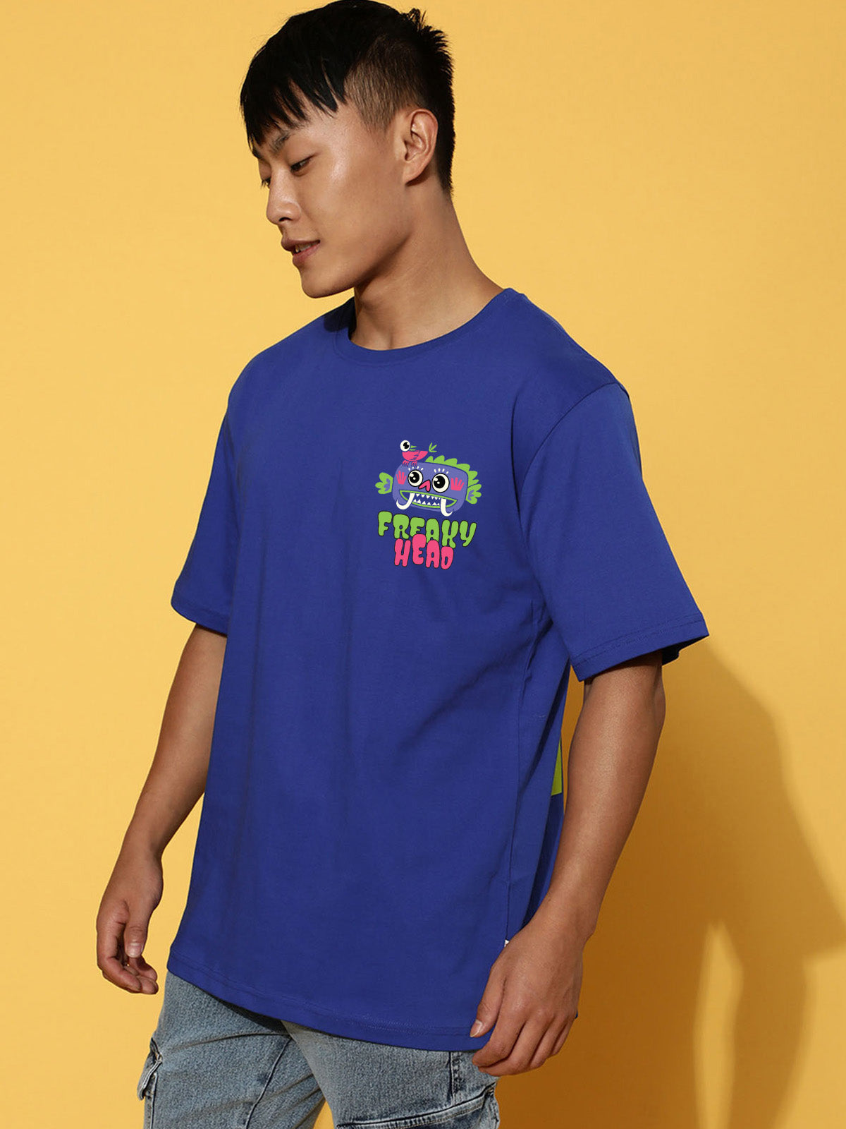 Freaky Head Blue Oversized Back Graphic Printed Tshirt