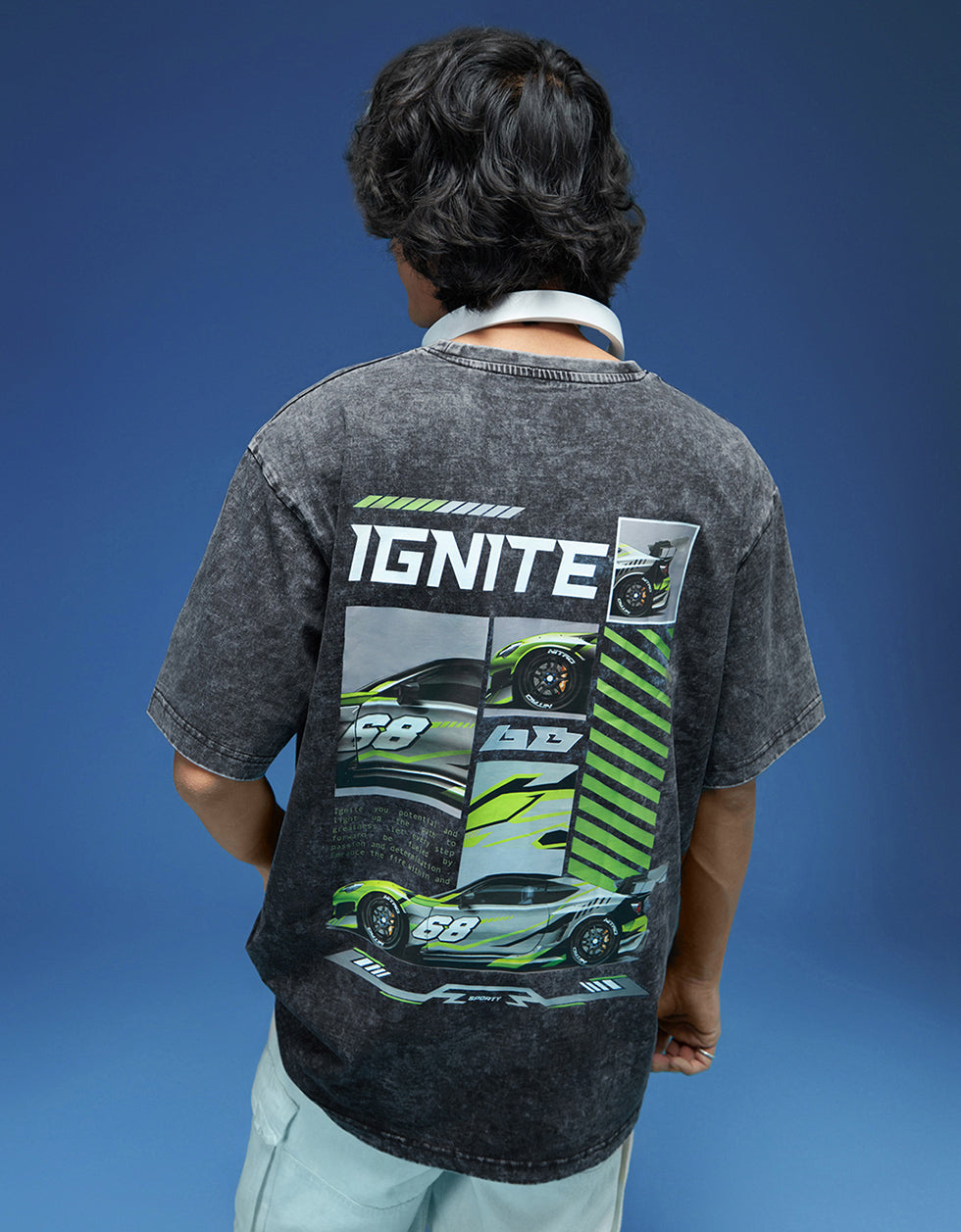 IGNITE Oversized Acid Washed Graphic Back Printed Exclusive T-shirt