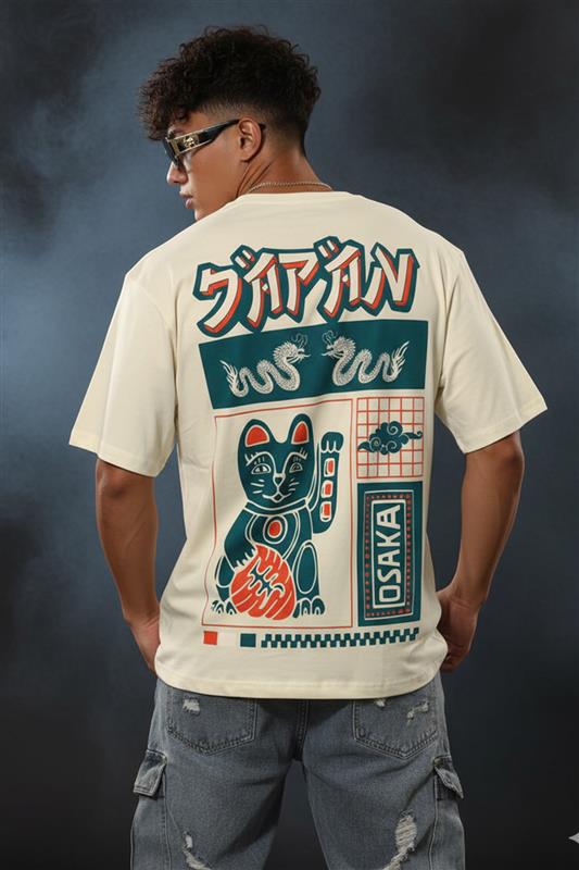 Japan Osaka Swan White Oversized Back Graphic Printed T-shirt