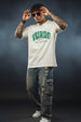 Veirdo Original Beige Oversized Typography Brand Printed  T-shirt