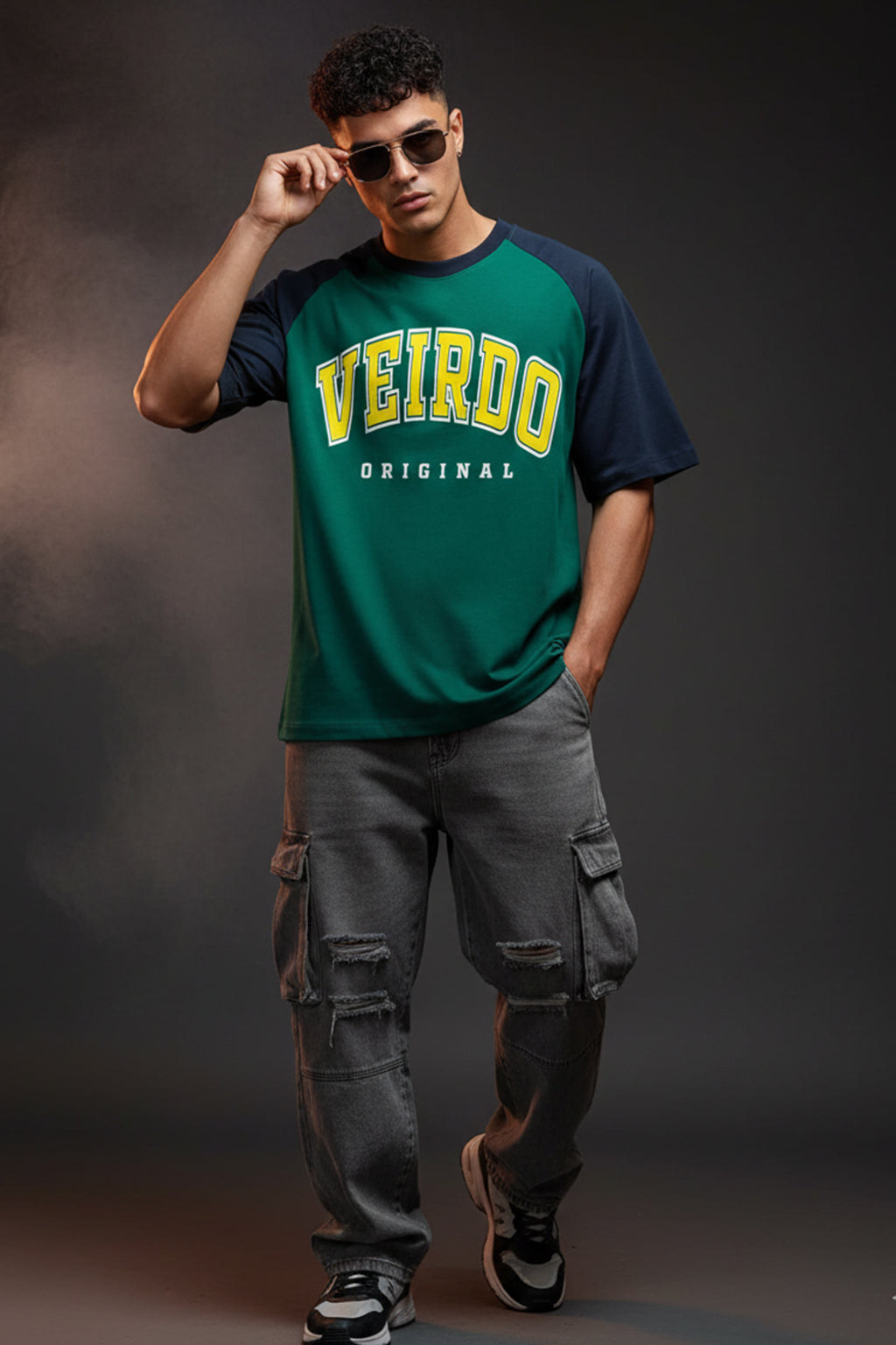 Veirdo Original Green Raglan Typography Printed T-shirt