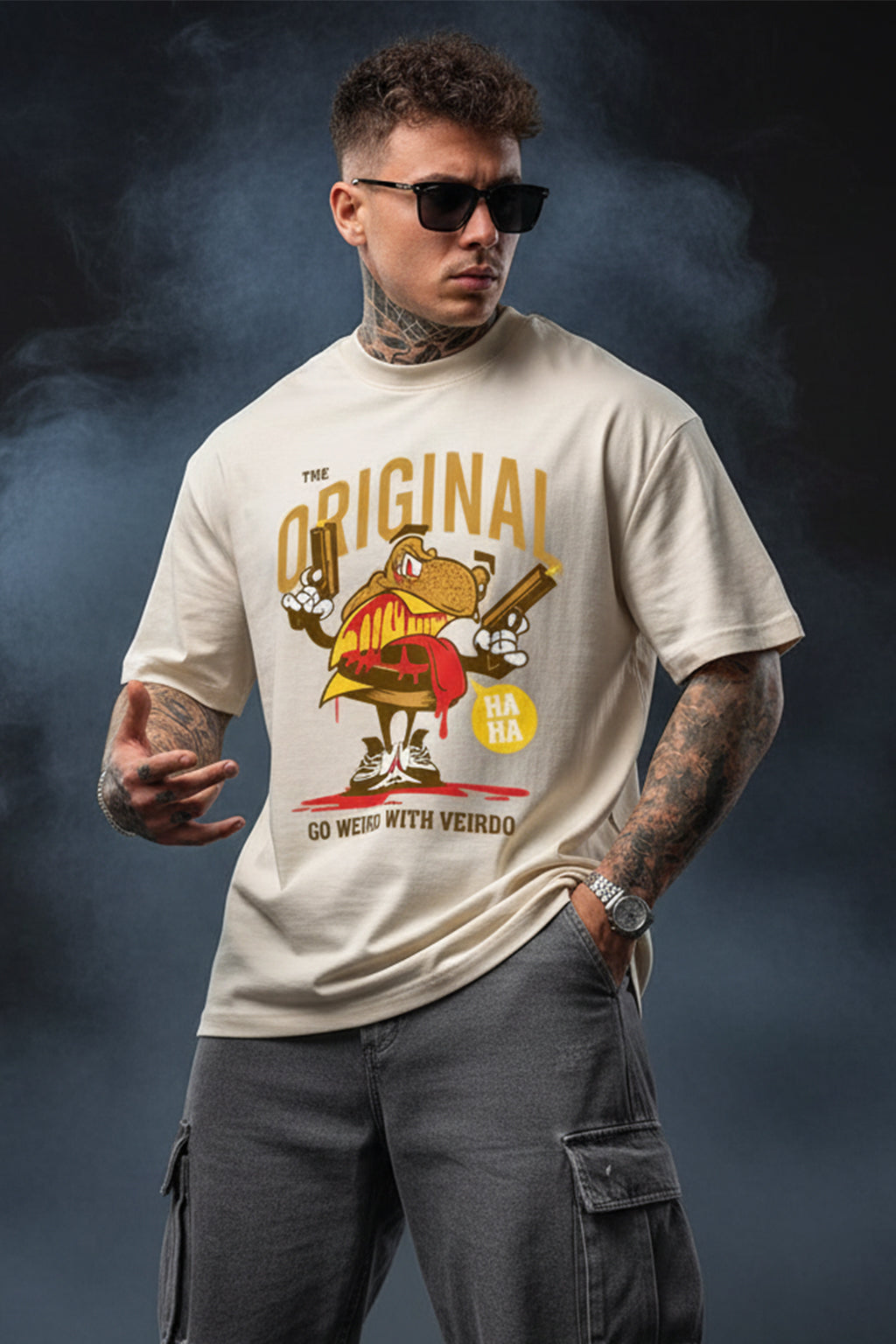 Originals Beige Oversized Graphic Printed T-shirt