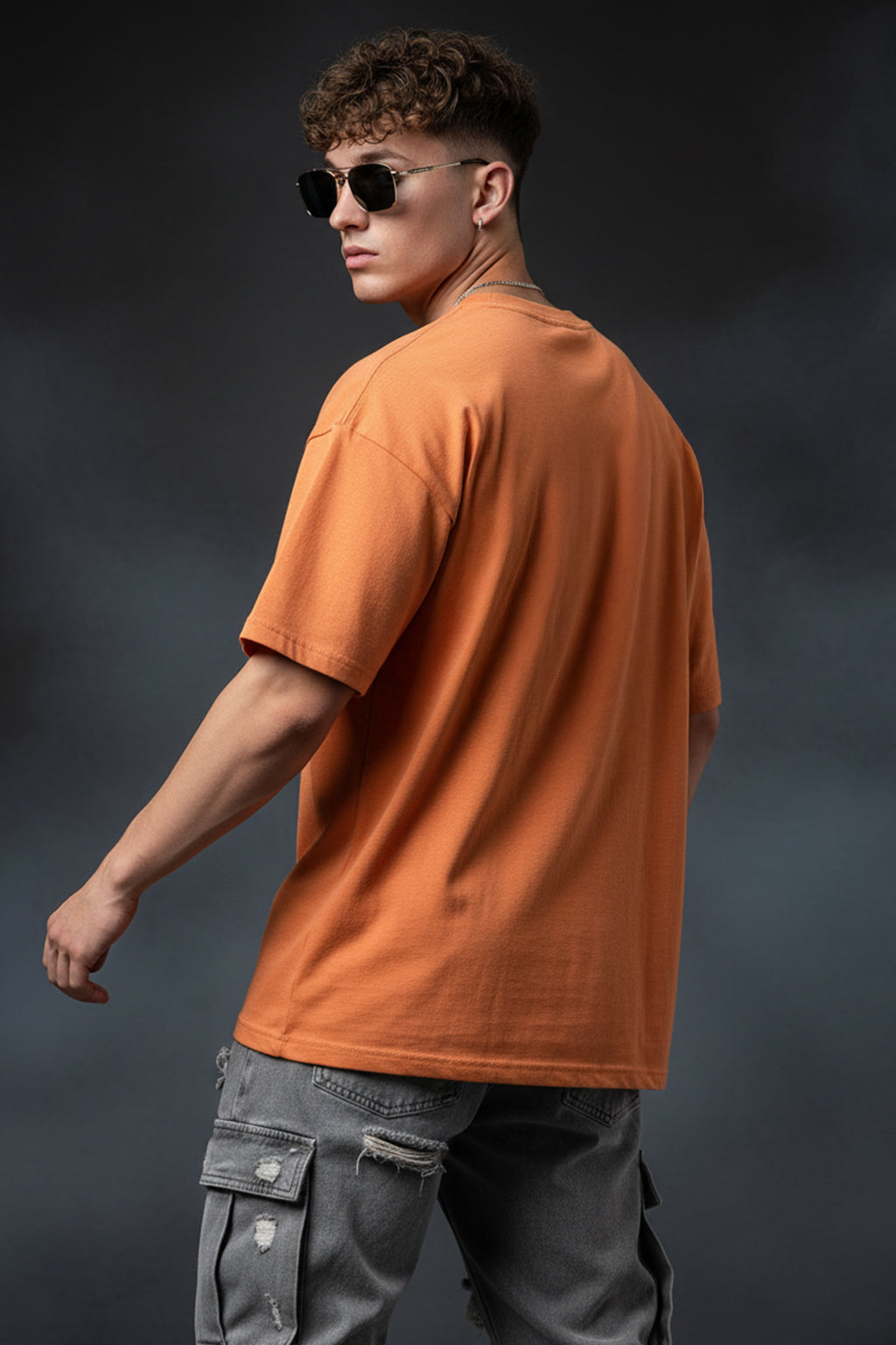 RHYTHMIC Orange Oversized Typographic Front Printed T-shirt
