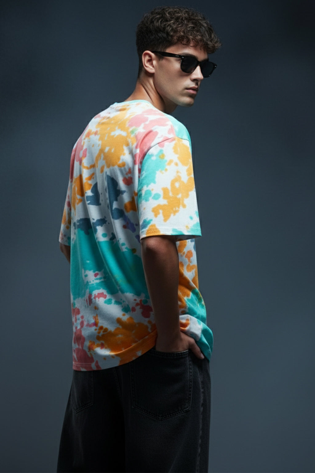 Mickey Loves Music White Oversized Tie-Die Printed T-shirt