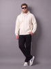 Beige Ribbed Cuff Regular Fit Zip-Up Plus Size Hoodie
