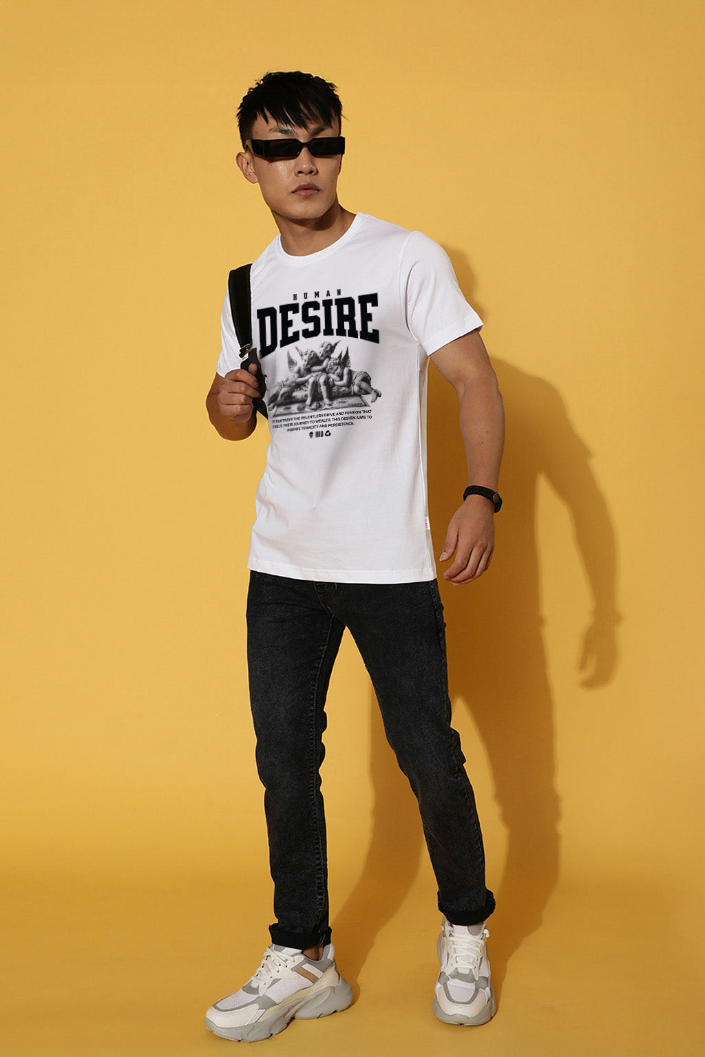 Desire White Regular Fit Printed T-shirt