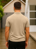 Beige Pique Plain Regular Fit Zipper Polo T-shirt