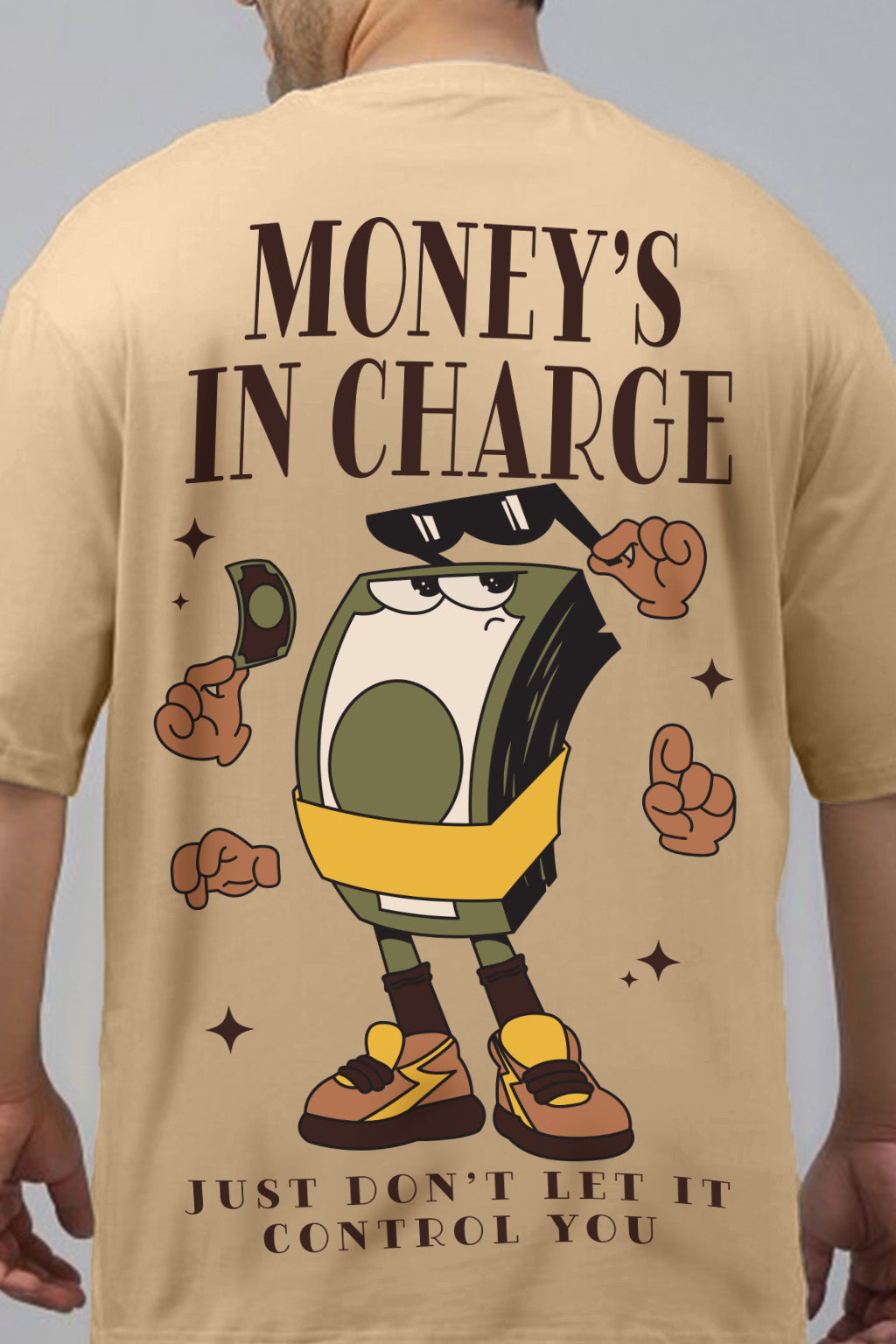 Money Beige Graphic Printed Plus Size T-shirt