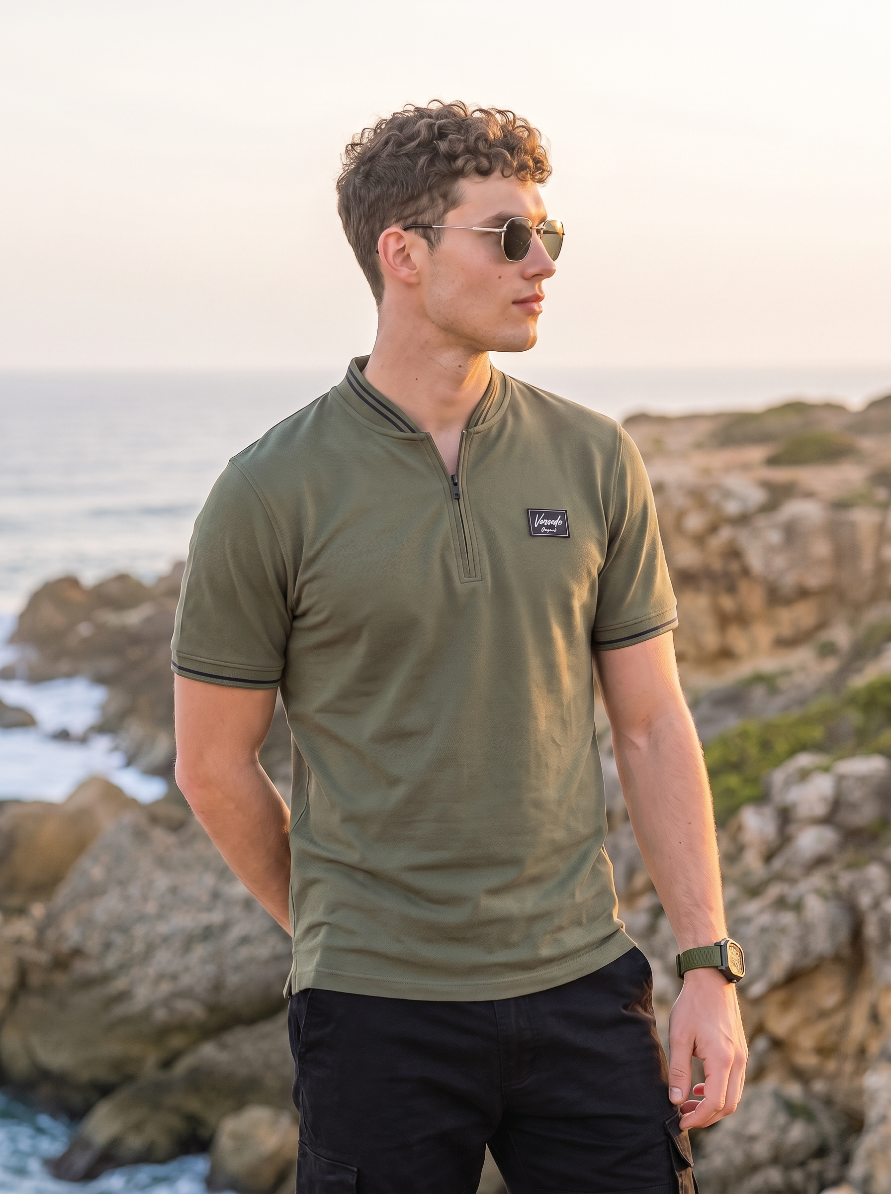 Essential Stripe Collar Olive Regular Fit Polo T-shirt