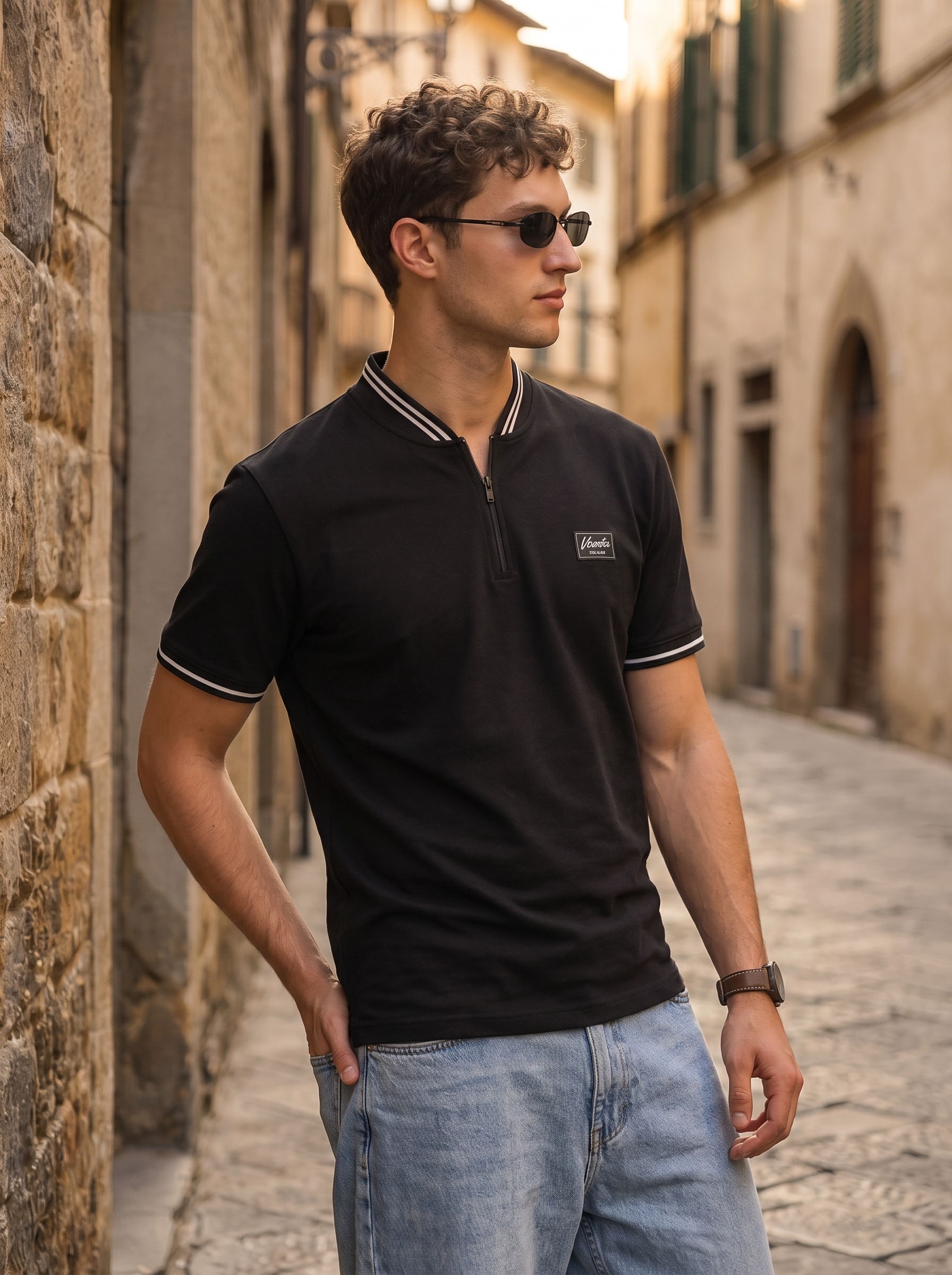 Essential Stripe Collar Black Regular Fit Polo T-shirt
