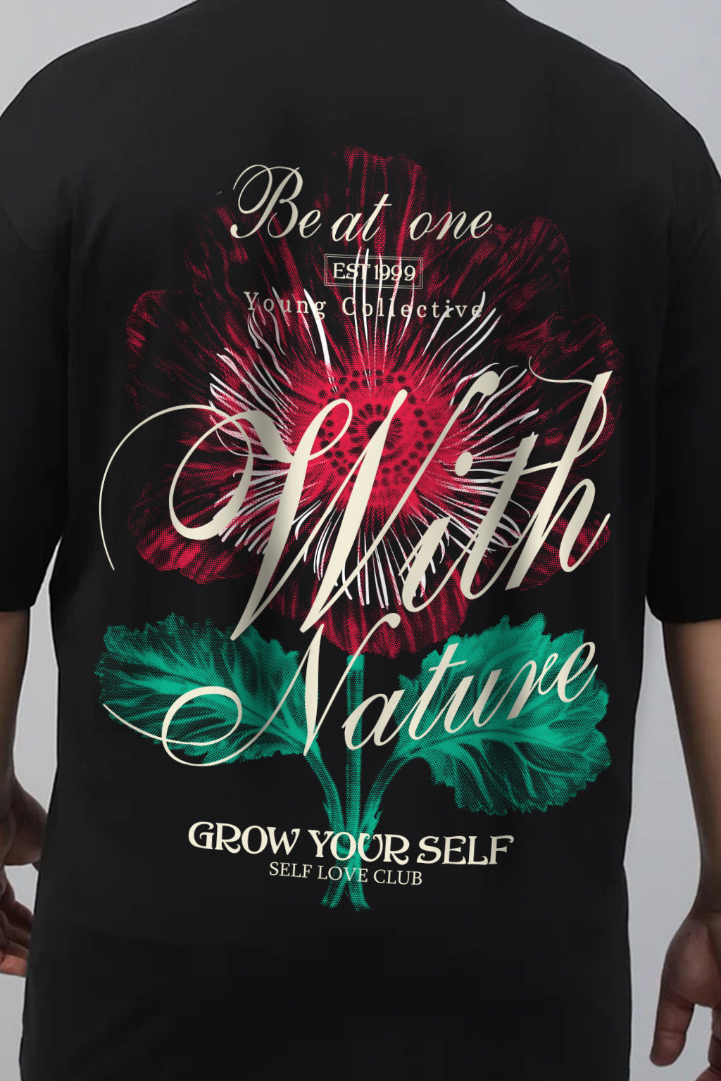 Be With Nature Black Graphic Printed Plus Size T-shirt