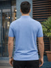 Blue Pique Plain Regular Fit Zipper Polo T-shirt