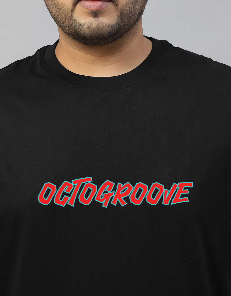 Octogroove Black Oversized Back Printed Plus Size Tshirt