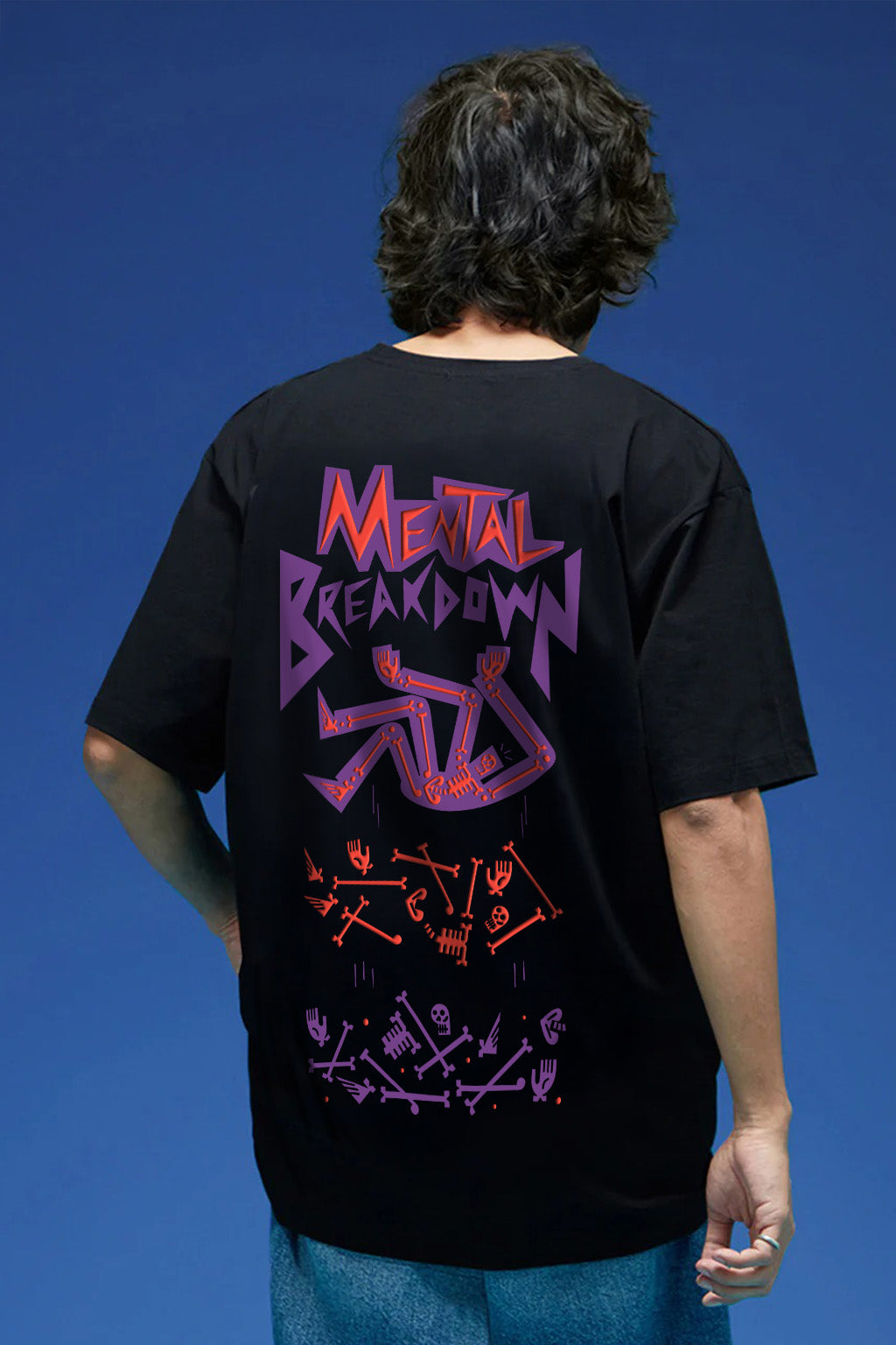 Mental Breakdown Black Oversized Puff Printed Exclusive T-shirt