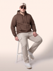 Brown Ribbed Cuff Regular Fit Zip-Up Plus Size Hoodie