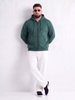 Green Ribbed Cuff Regular Fit Zip-Up Plus Size Hoodie