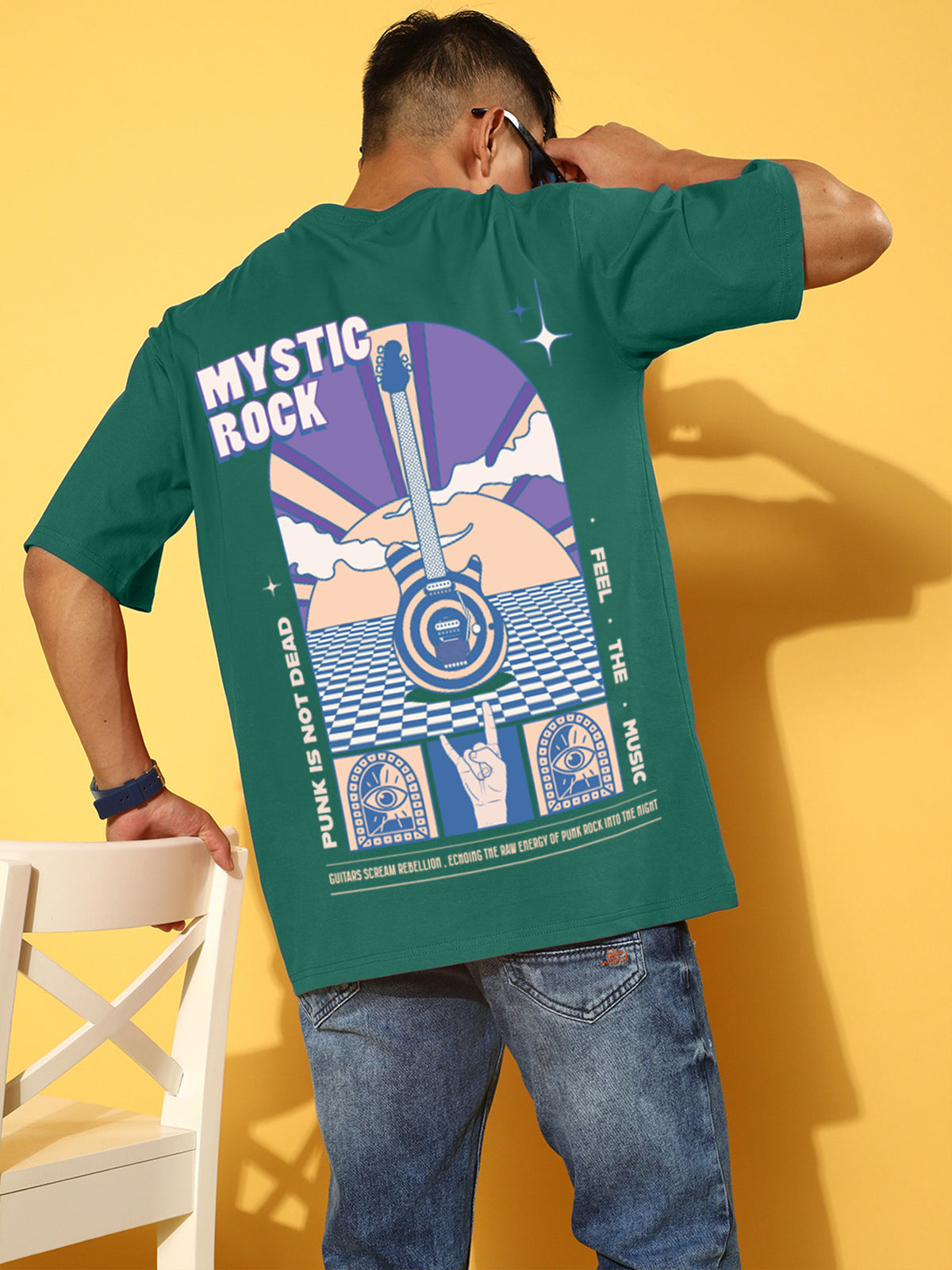 MYSTIC ROCK Green Oversized Back Graphic Printed Tshirt