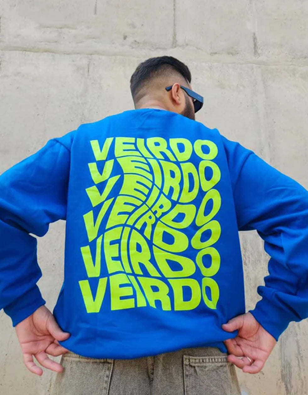Veirdo Blue Oversized Back Typographic Printed Sweatshirt