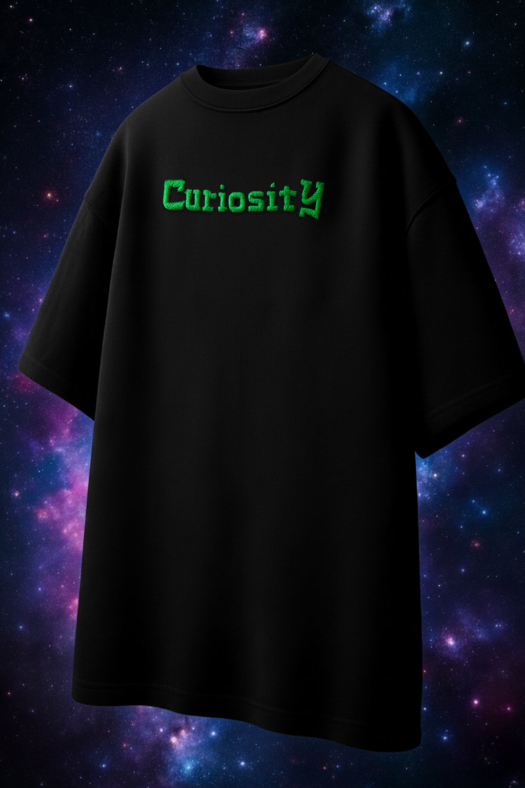 Curiosity Black Oversized Puff Printed Exclusive T-shirt