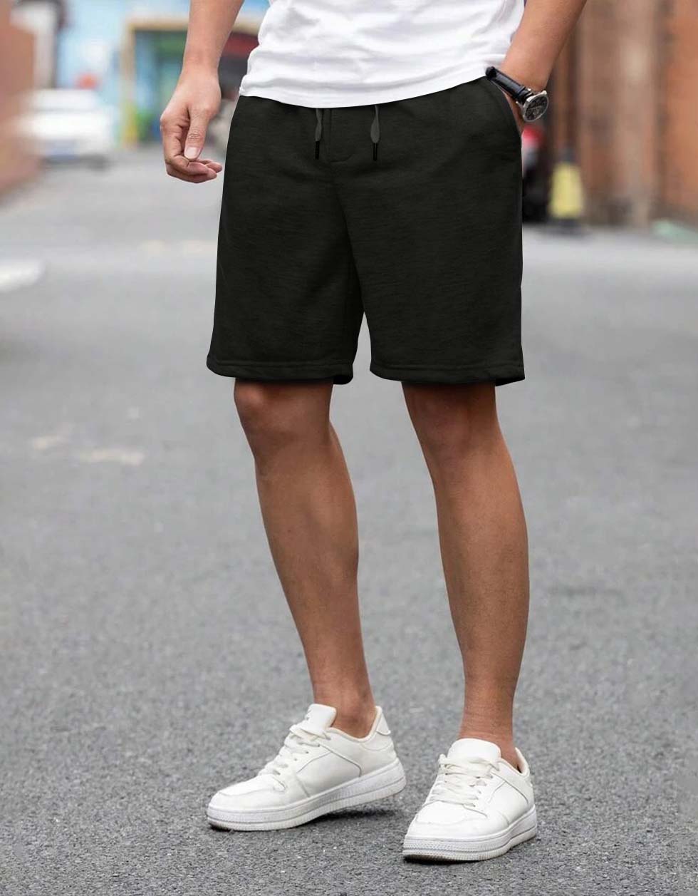 Black Regular Fit Solid Shorts