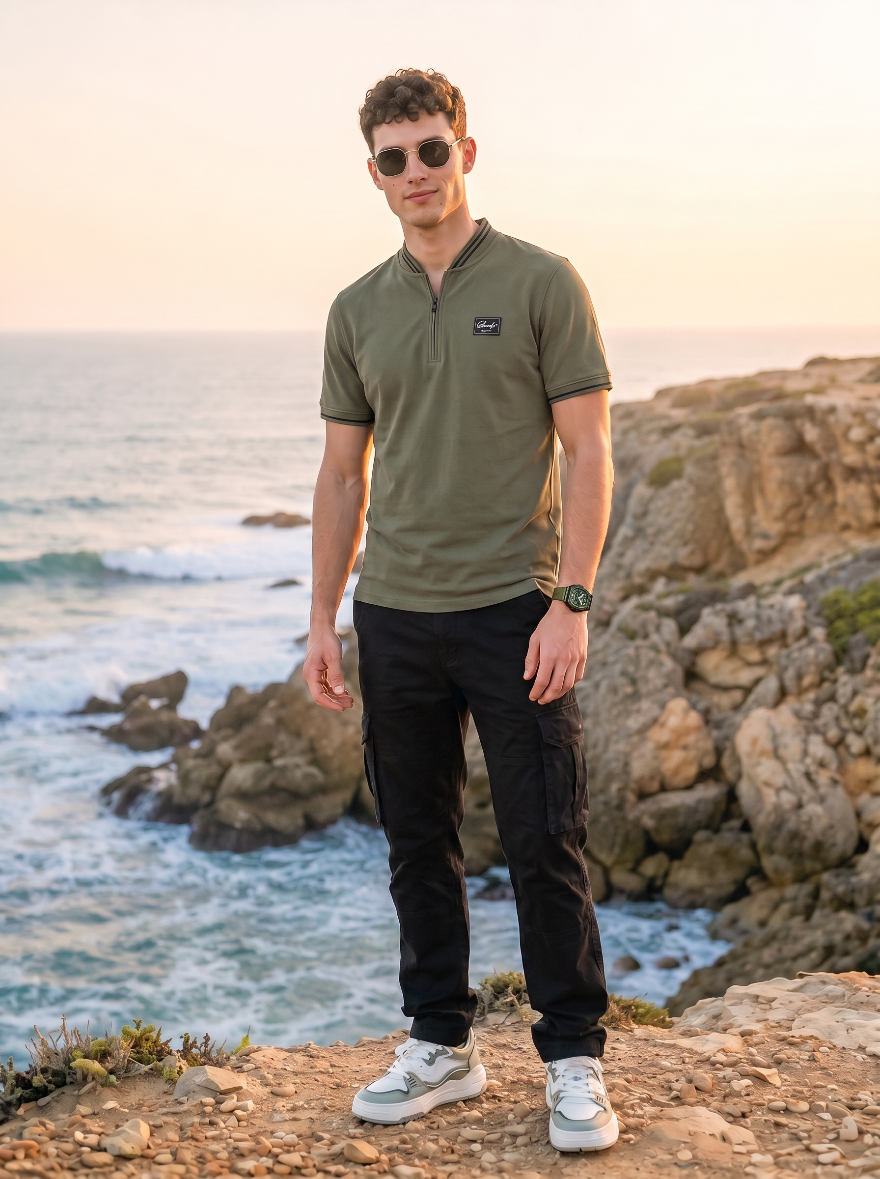 Essential Stripe Collar Olive Regular Fit Polo T-shirt