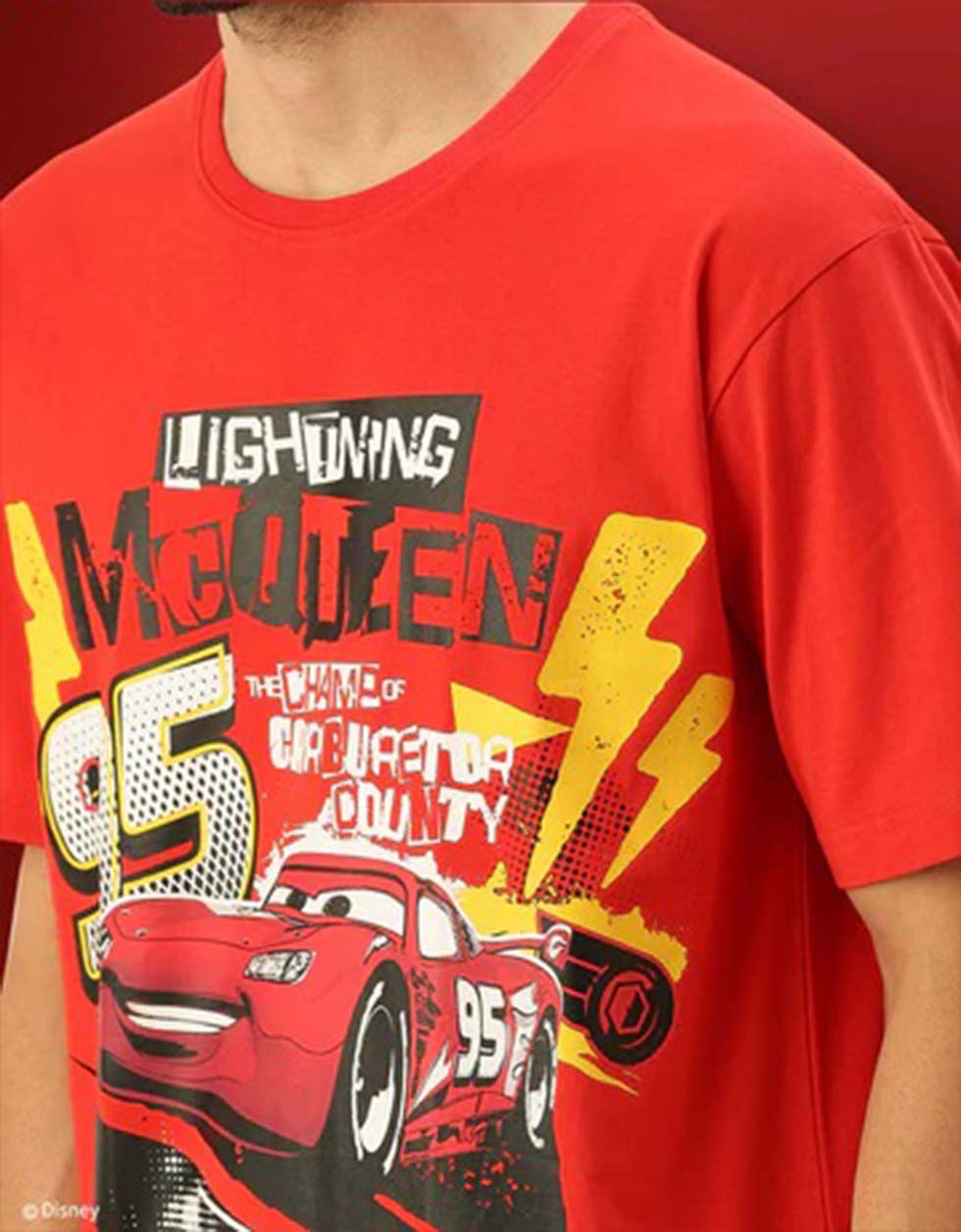 Lightning McQueen Red Oversized Graphic Printed Tshirt