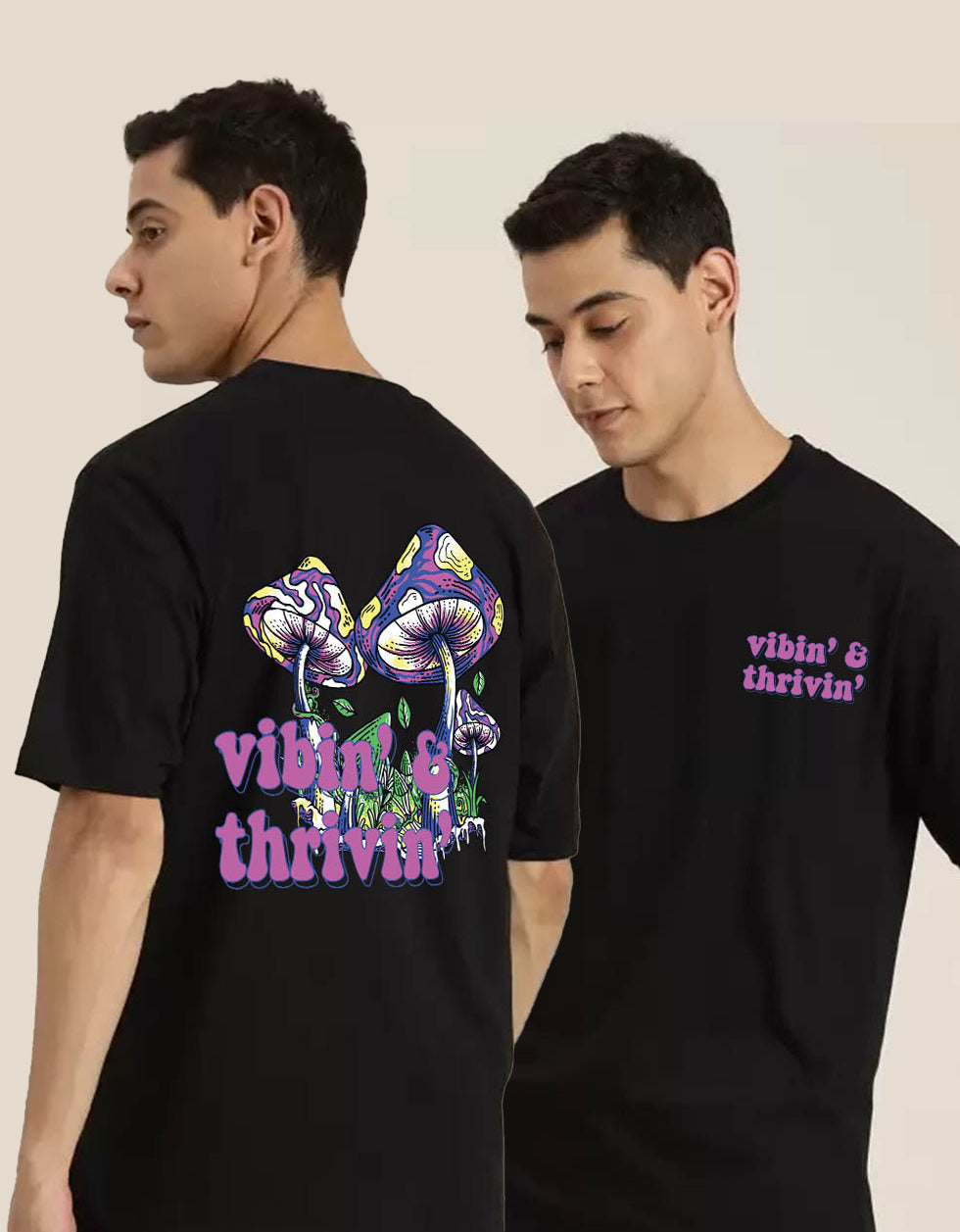 Vibin' & Thrivn' Black Oversized Back Back Graphic Printed Tshirt
