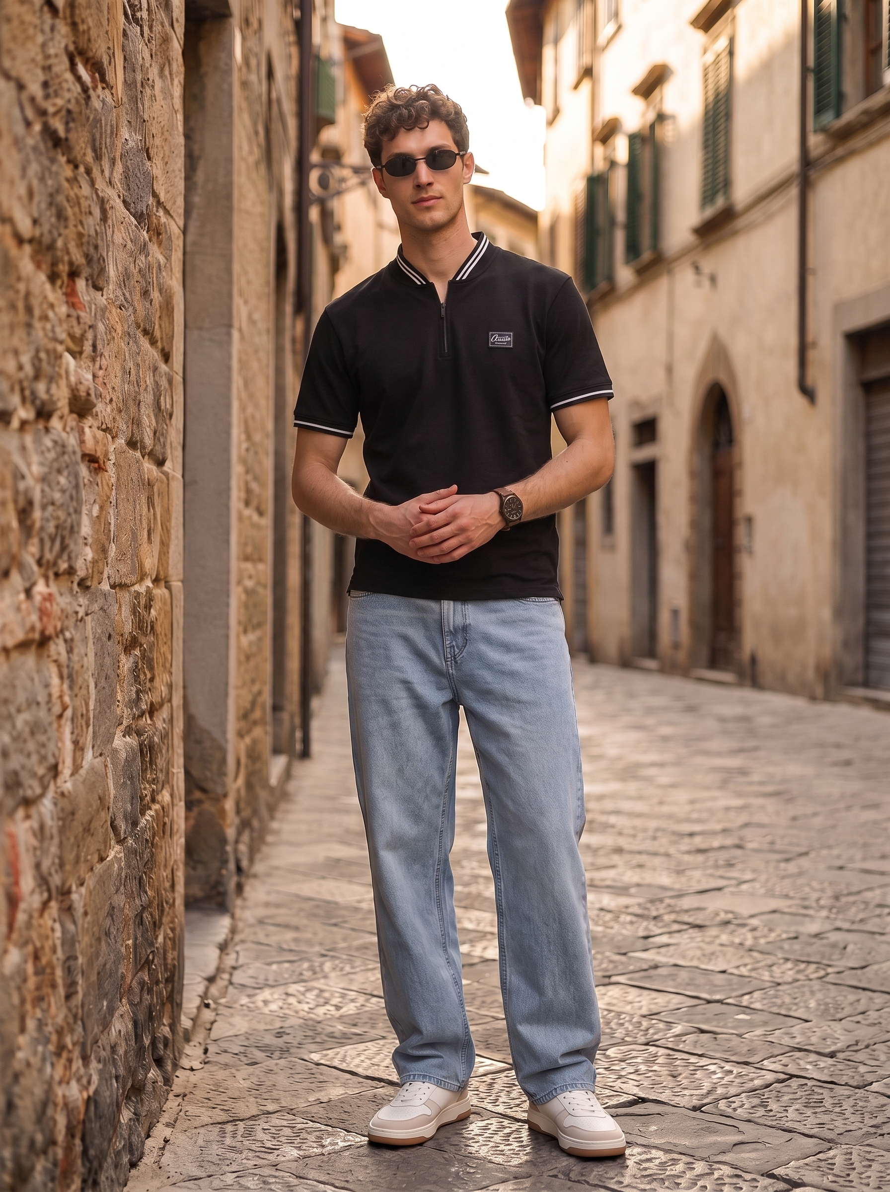 Essential Stripe Collar Black Regular Fit Polo T-shirt