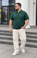 Green Interlock Plain Plus Size Zipper Polo T-shirt