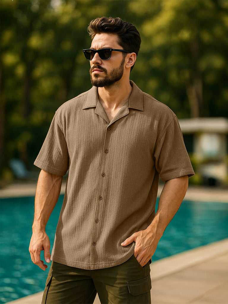 Khaki Textured Plain Oversized Exclusive Shirt