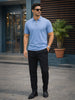 Blue Pique Plain Regular Fit Zipper Polo T-shirt