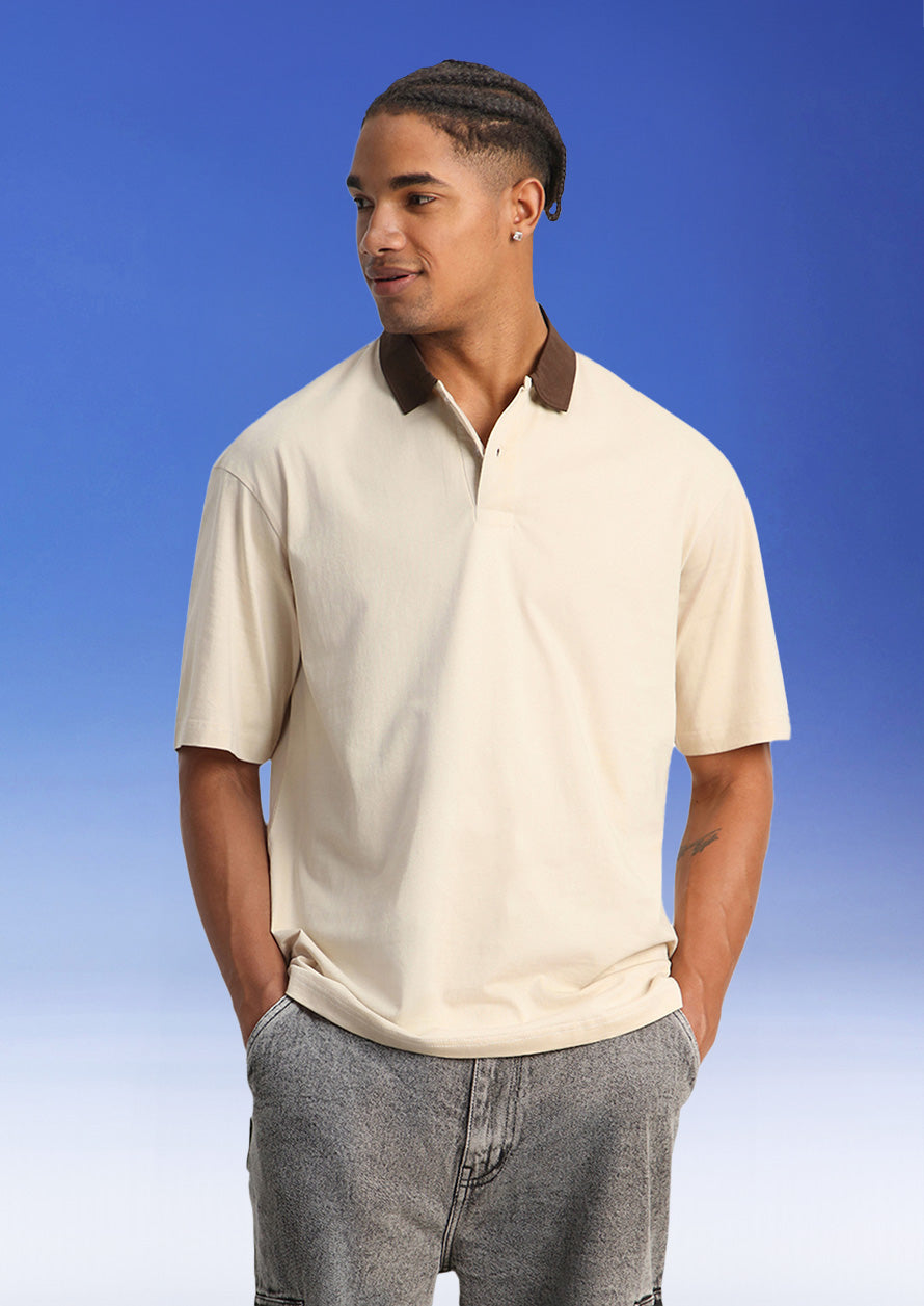 Swan White Plain Oversized Polo T-shirt