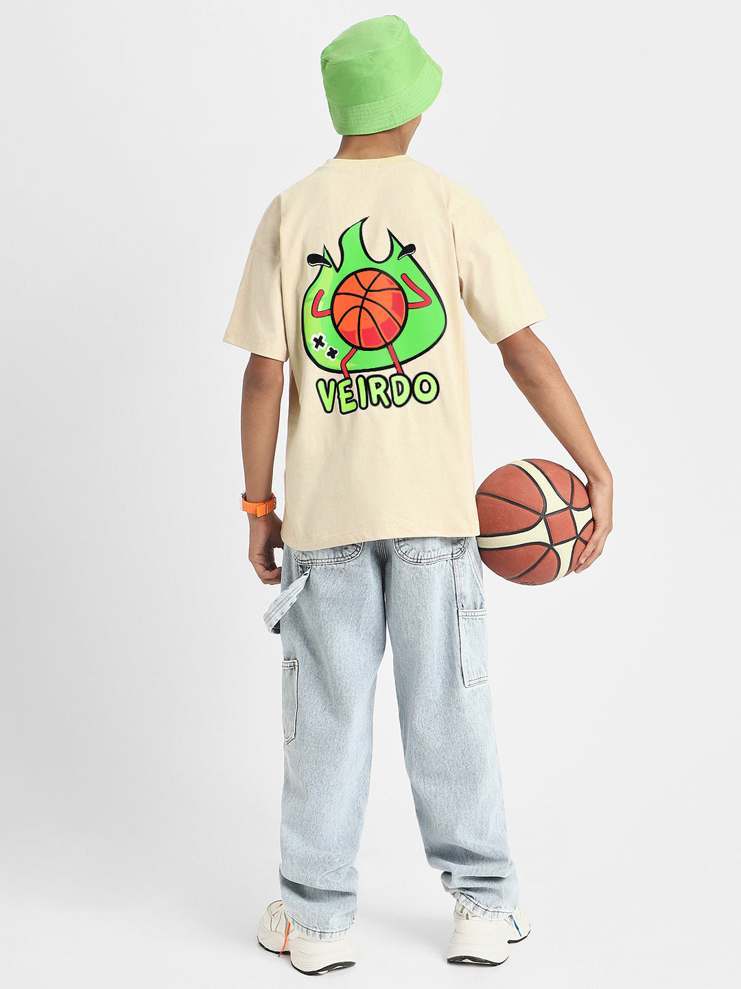 Basket Ball Swanwhite Oversized Graphic Back Printed Boys T-shirt