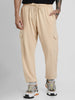 Beige Solid Baggy Fit Cargo Joggers