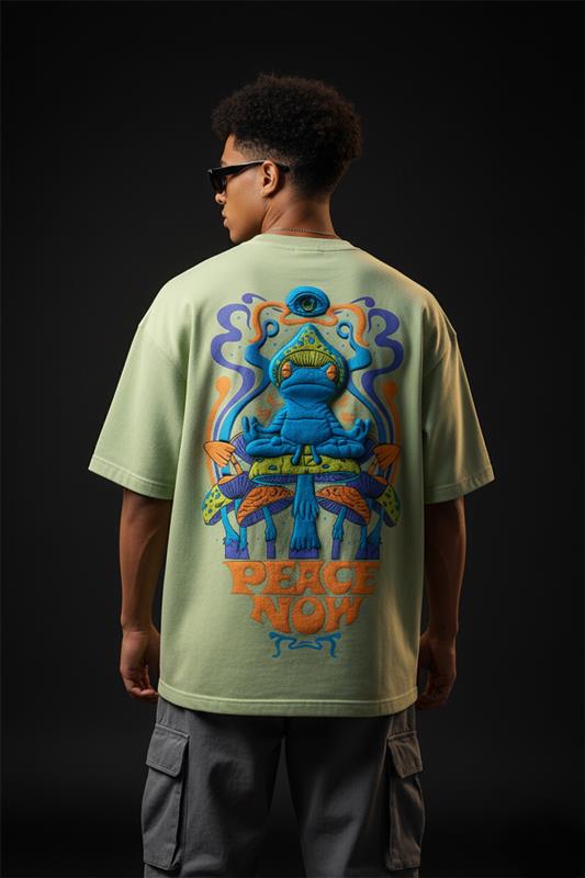 Peace Now Lime Green Oversized Puff Printed Exclusive T-shirt