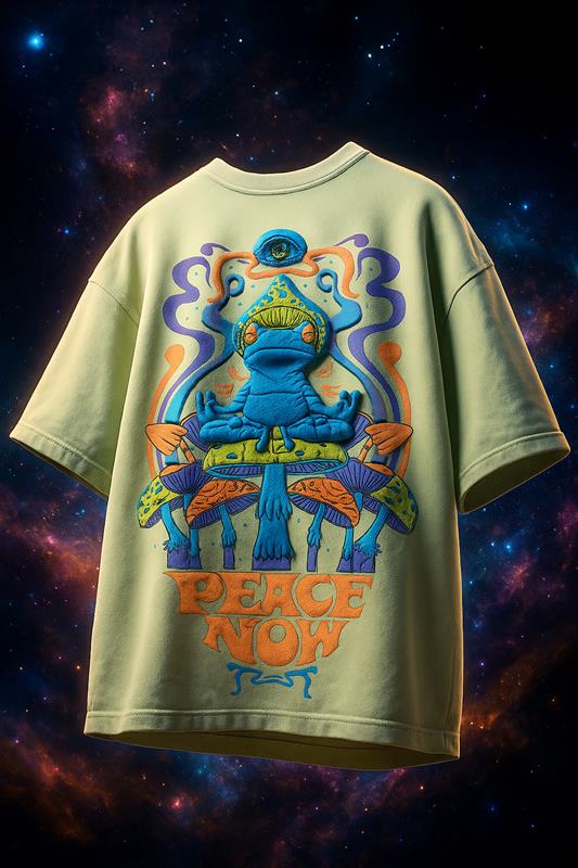 Peace Now Lime Green Oversized Puff Printed Exclusive T-shirt